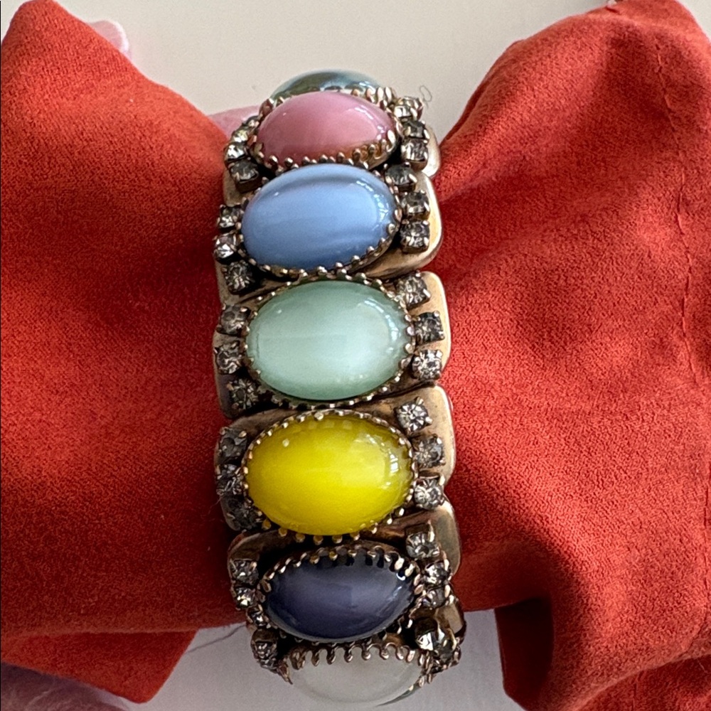Vintage Pastel Moonstone Cabochon Extension Bracelet